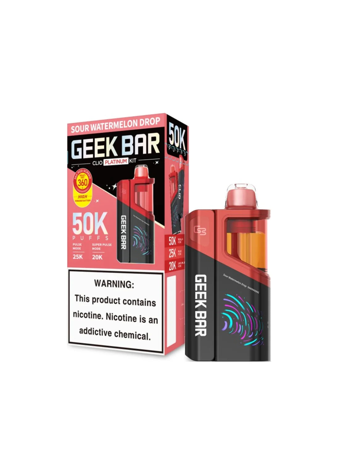 Geek Bar CLIO Platinum 50K Kit Sour Watermelon Drop | GetPop Geek Bar CLIO Platinum 50K Kit Sour Watermelon Drop | GetPop
