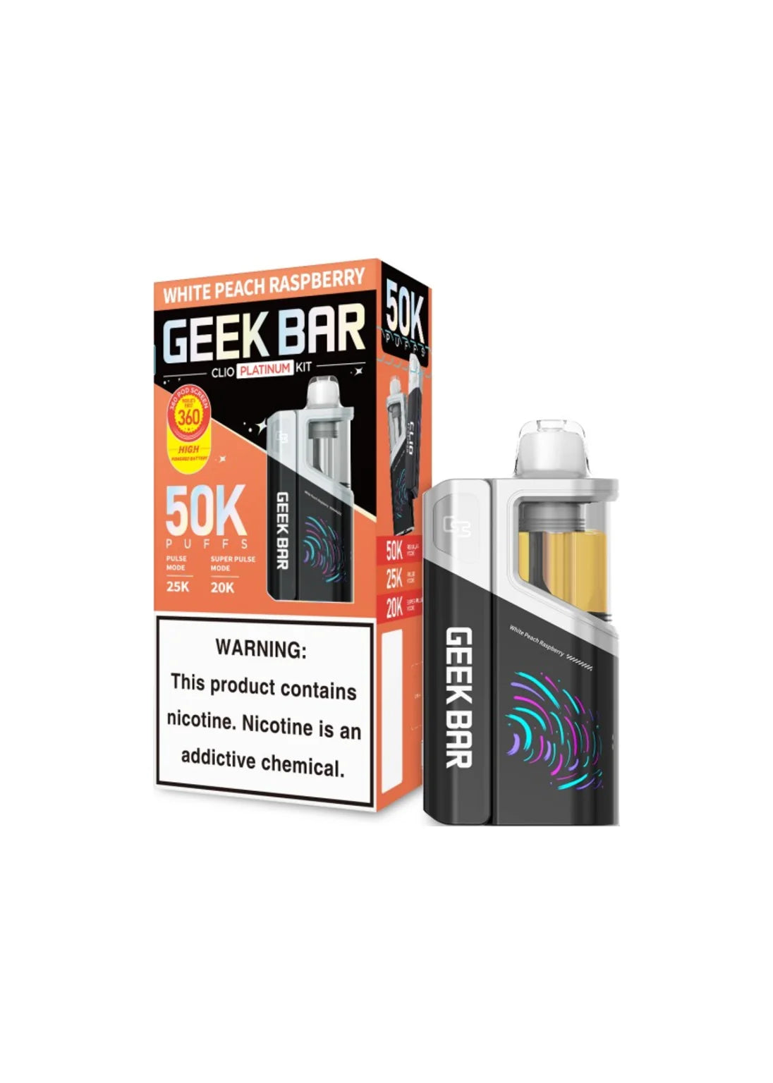 Geek Bar CLIO Platinum 50K Kit White Peach Raspberry | GetPop