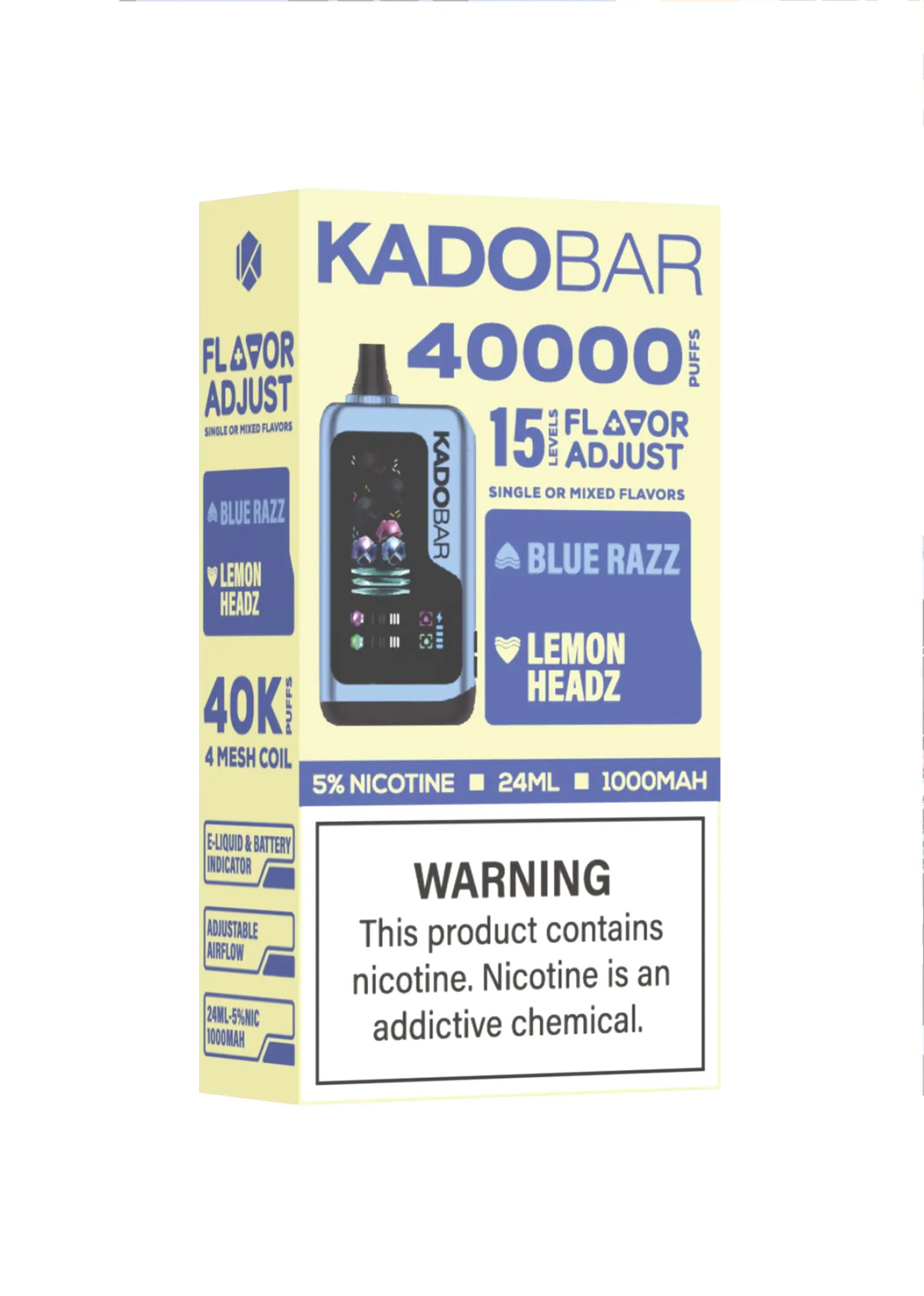 Kado Bar Flavor Adjust 40K Blue Razz and Lemon Headz | GetPop Kado Bar Flavor Adjust 40K Blue Razz and Lemon Headz | GetPop