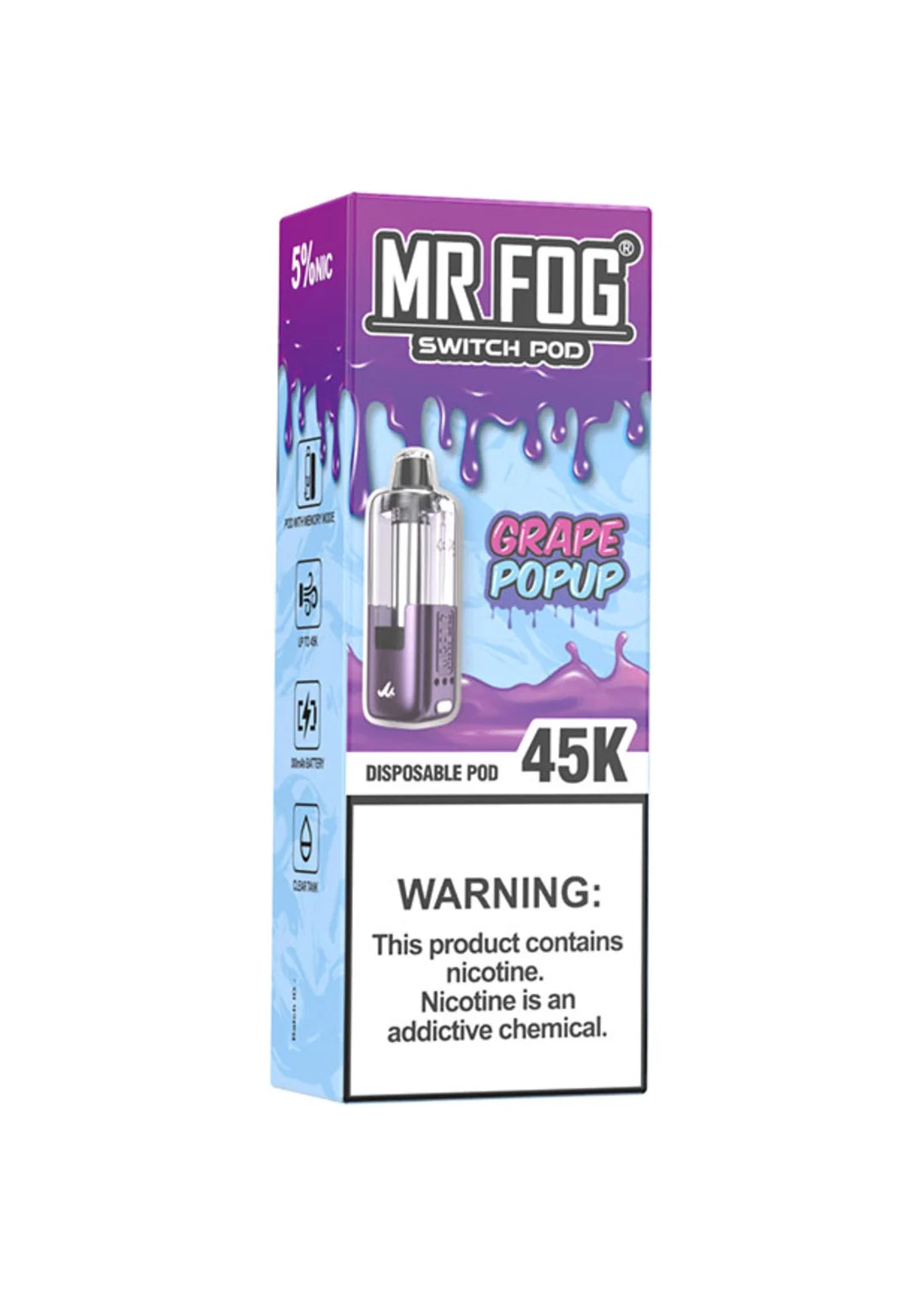 Mr Fog Switch Pod 45K Pod Grape Popup | GetPop Mr Fog Switch Pod 45K Pod Grape Popup | GetPop