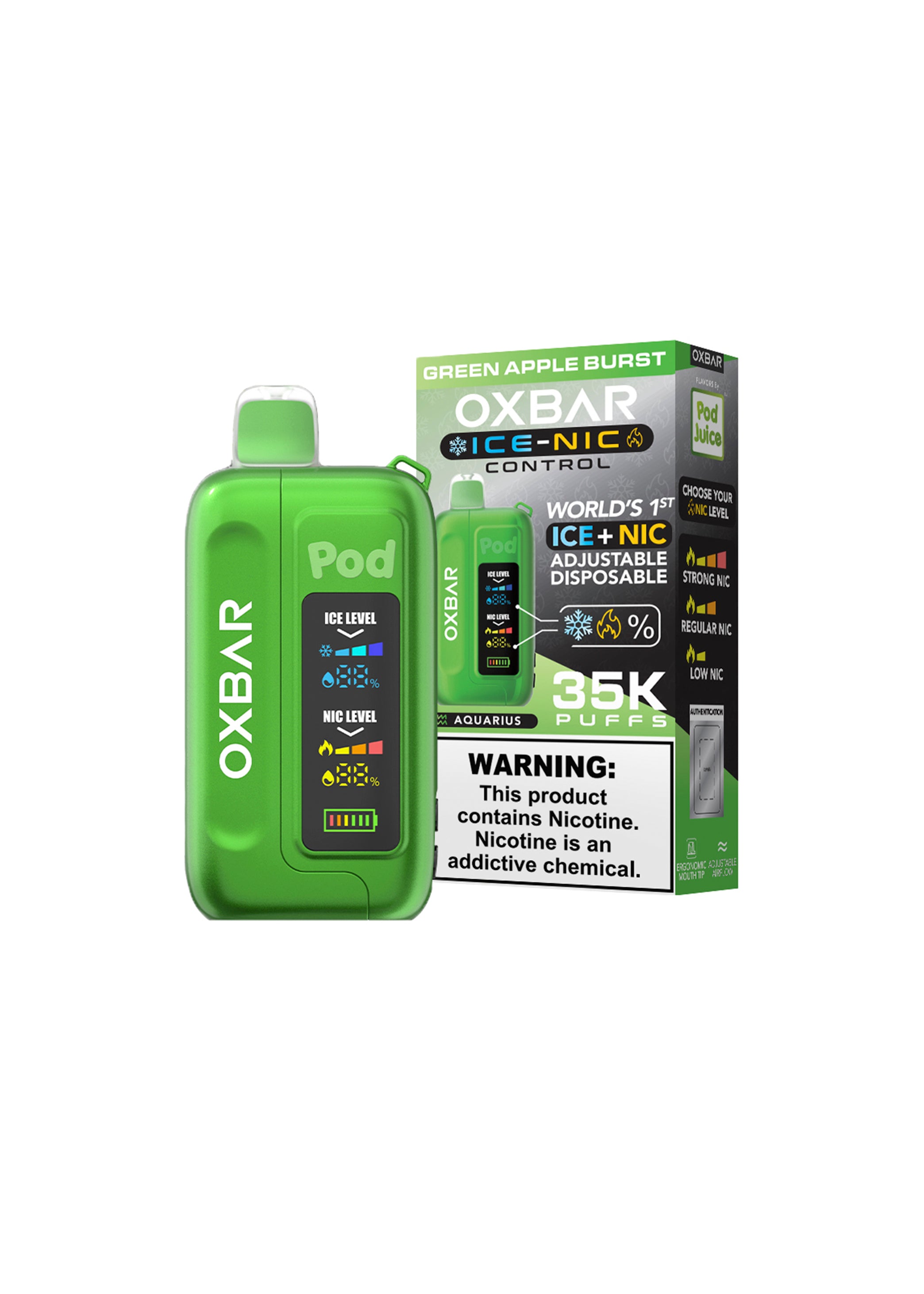 Oxbar x Pod Juice Ice-Nic Control 35K Green Apple Burst | GetPop Oxbar x Pod Juice Ice-Nic Control 35K Green Apple Burst | GetPop