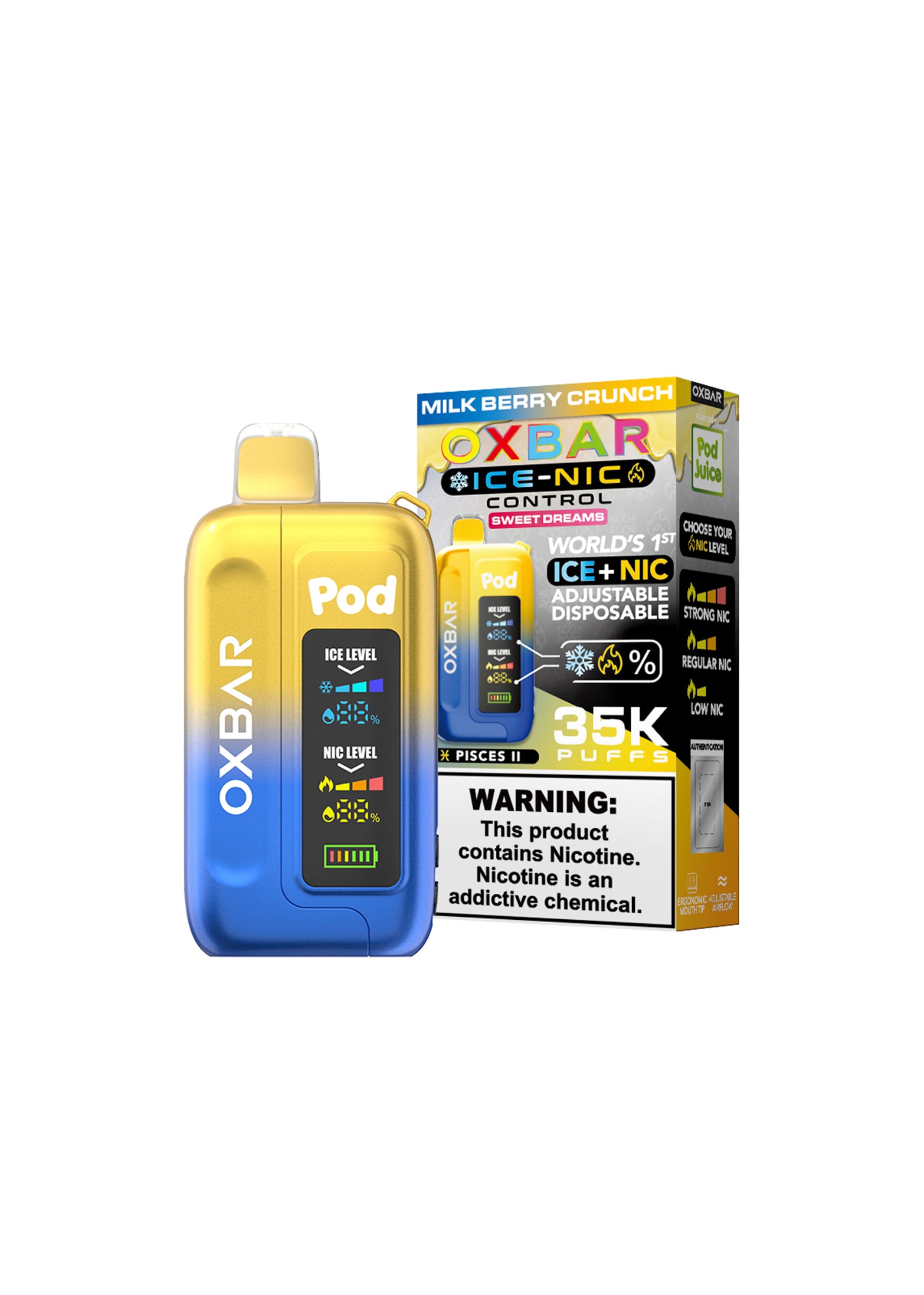 Oxbar x Pod Juice Ice-Nic Control 35K Milk Berry Crunch | GetPop