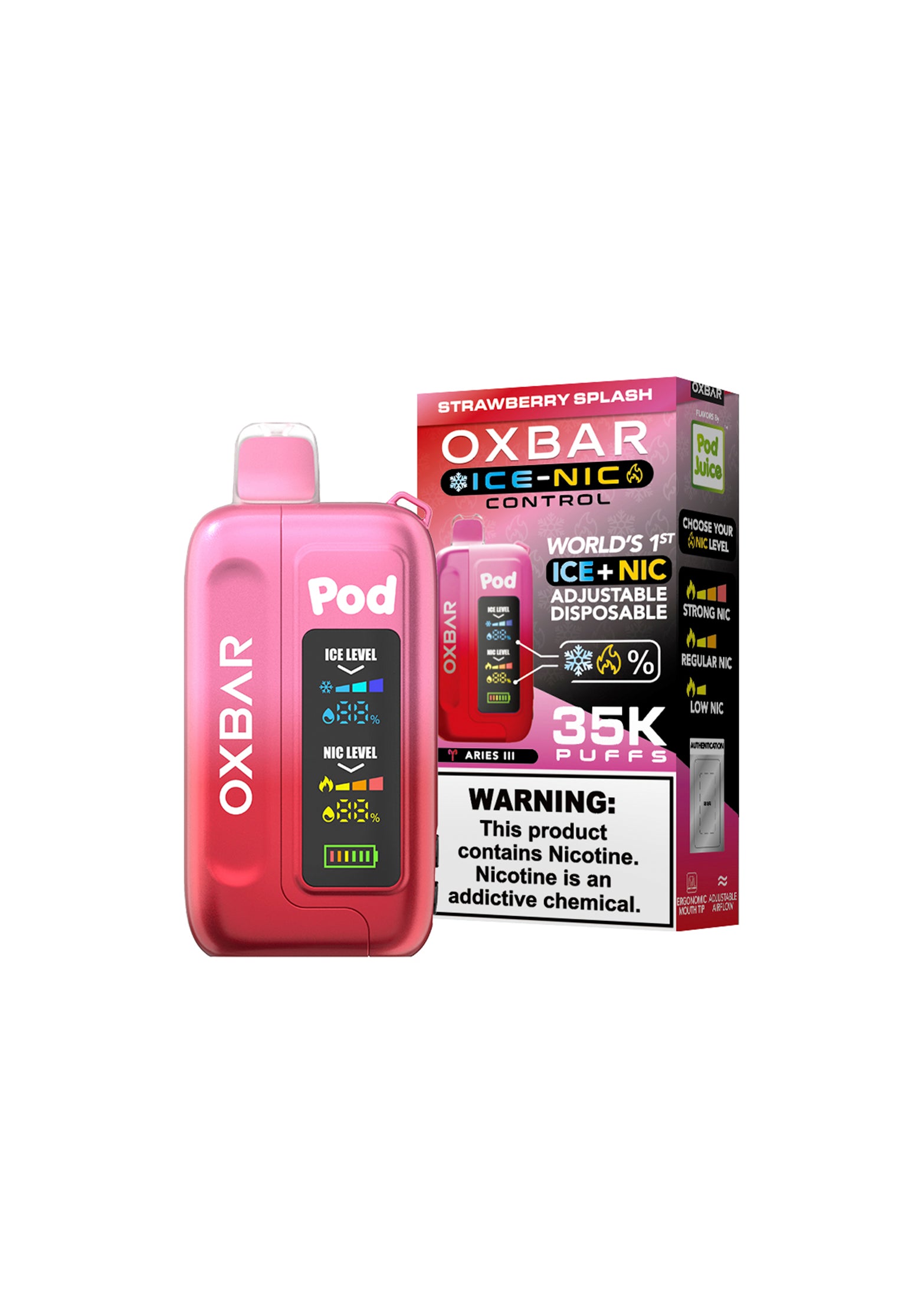 Oxbar x Pod Juice Ice-Nic Control 35K Strawberry Splash | GetPop Oxbar x Pod Juice Ice-Nic Control 35K Strawberry Splash | GetPop