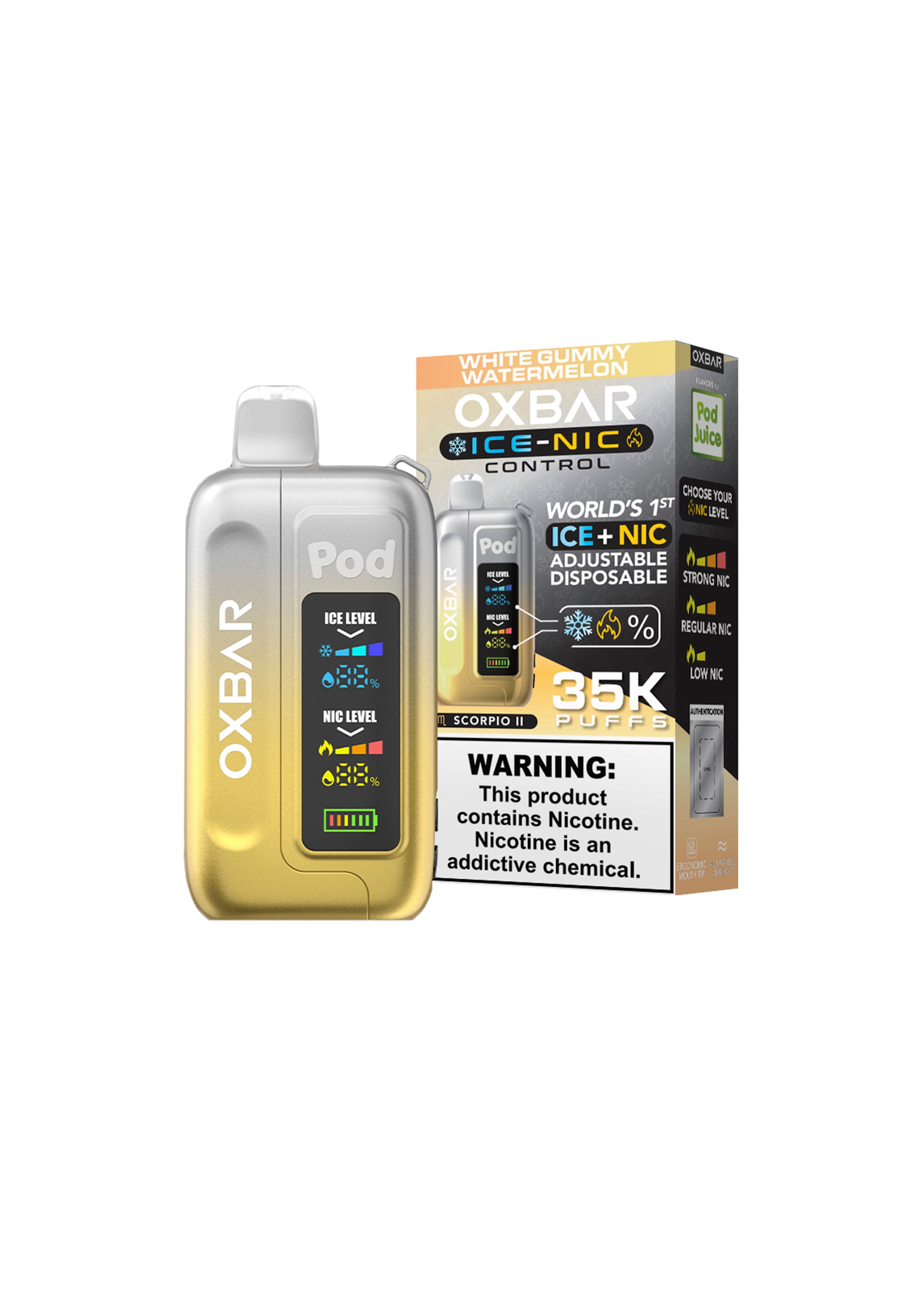 Oxbar x Pod Juice Ice-Nic Control 35K White Gummy Watermelon | GetPop Oxbar x Pod Juice Ice-Nic Control 35K White Gummy Watermelon | GetPop