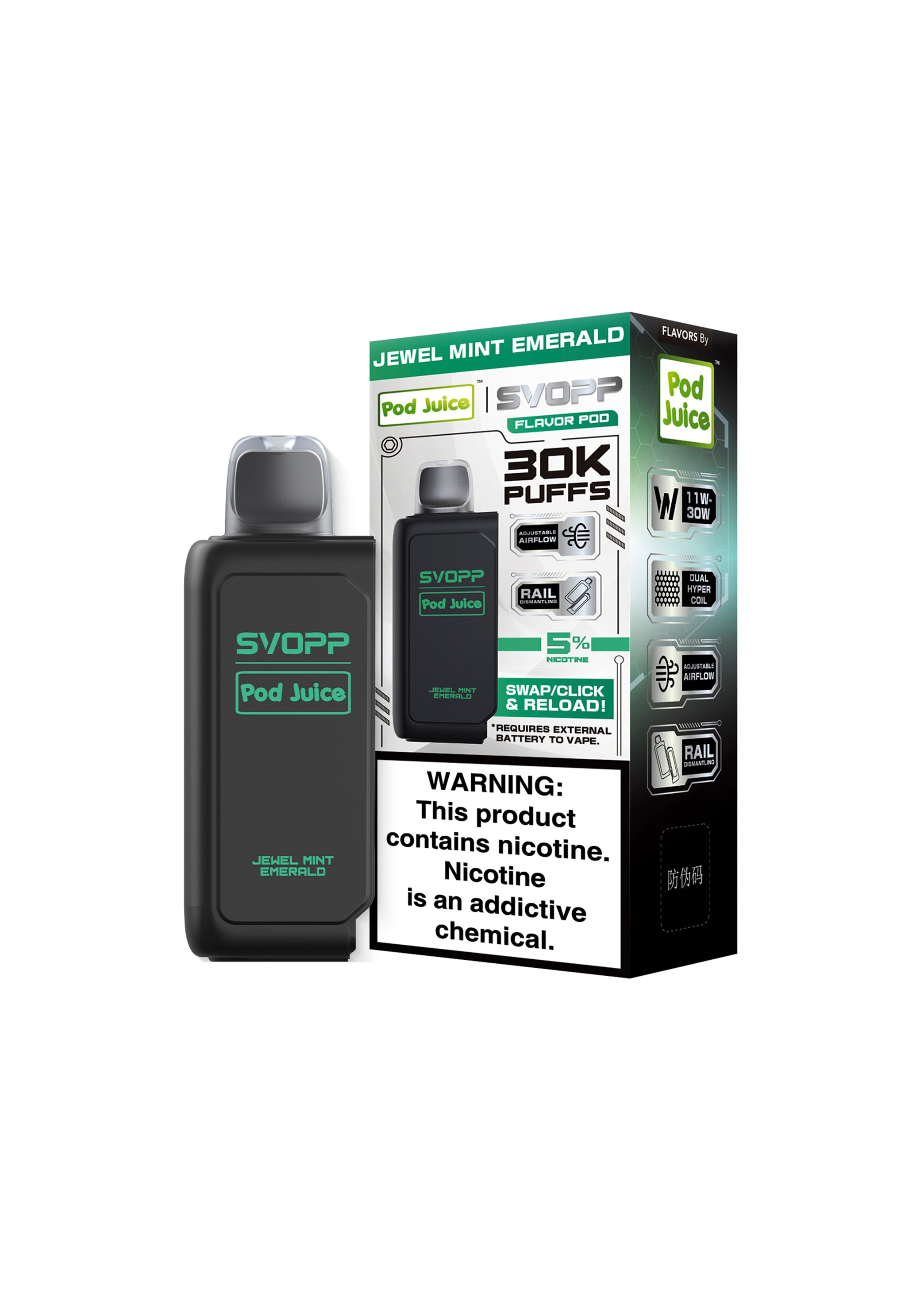 Pod Juice SVOPP 30K Flavor Pod Jewel Mint Emerald | GetPop Pod Juice SVOPP 30K Flavor Pod Jewel Mint Emerald | GetPop