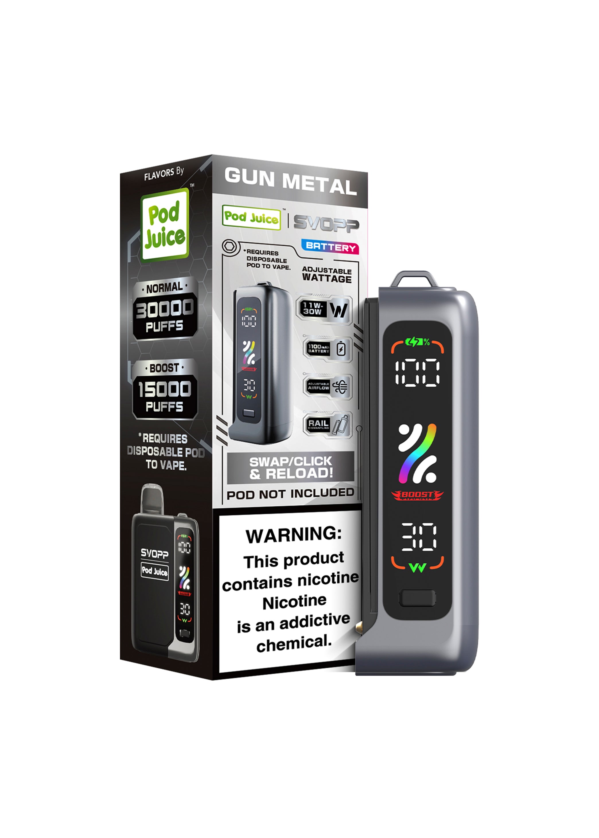 svopp vape pods Pod Juice SVOPP Battery Gun Metal