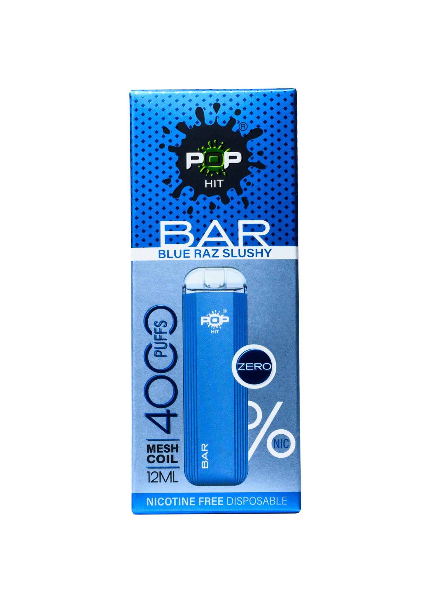 Nicotine Free Vape Raz Pop HIT Bar 4000 ZERO Blue Raz Slushy 0% Nicotine Free Vape Raz Pop HIT Bar 4000 ZERO Blue Raz Slushy 0%