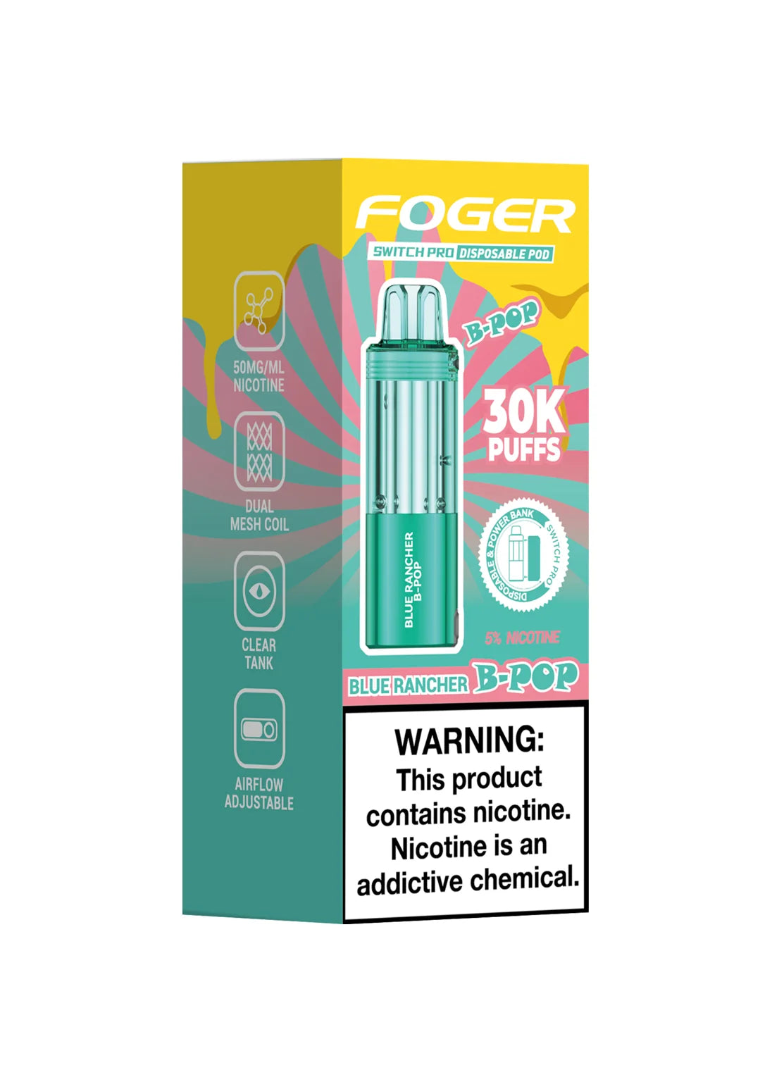 Foger Switch Pro 30K Pod Blue Rancher B-Pop | GetPop Foger Switch Pro 30K Pod Blue Rancher B-Pop | GetPop