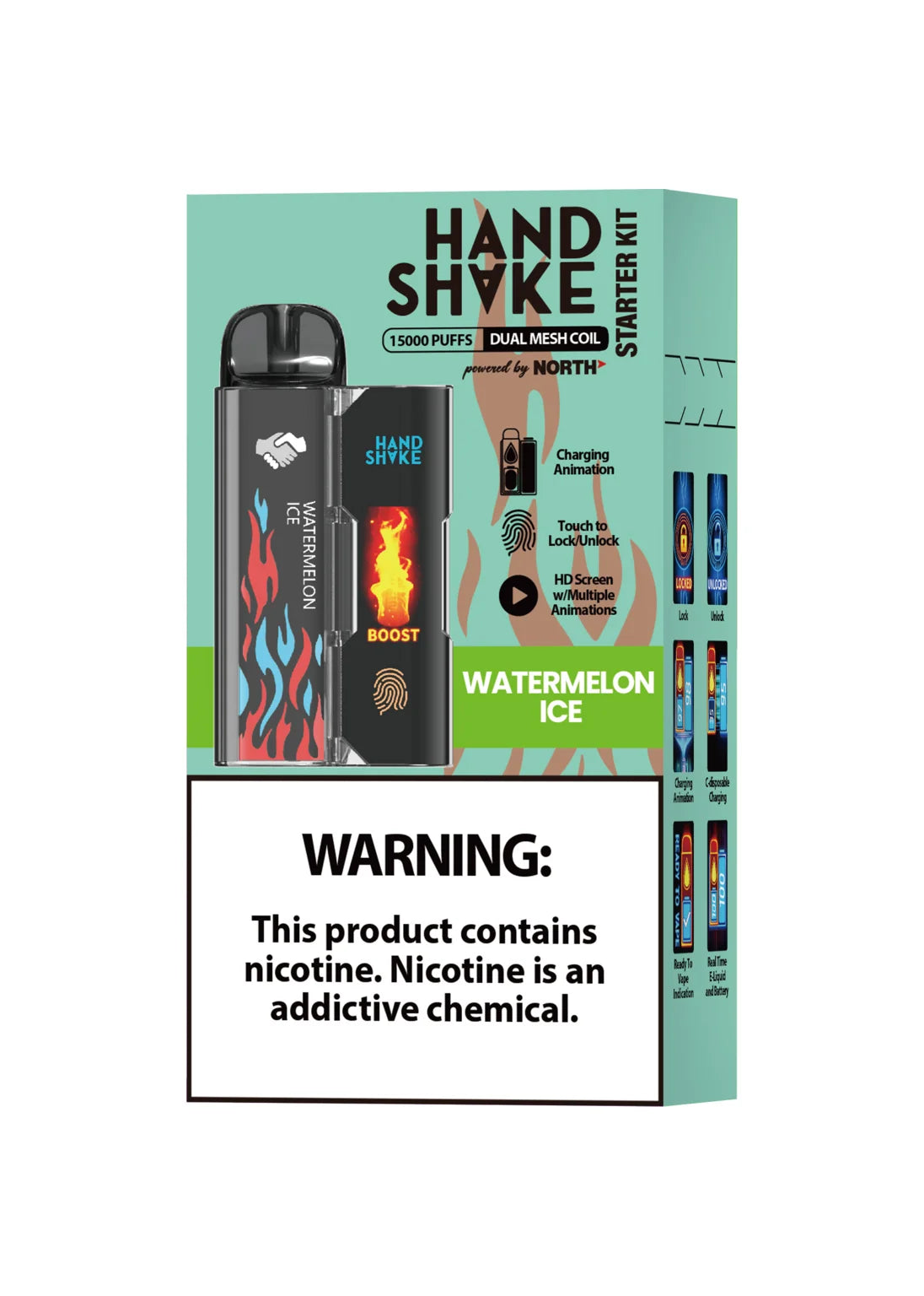 Handshake Powered By North 15000 Puffs Disposable Vape HandShake 15K  Starter Kit Watermelon Ice
