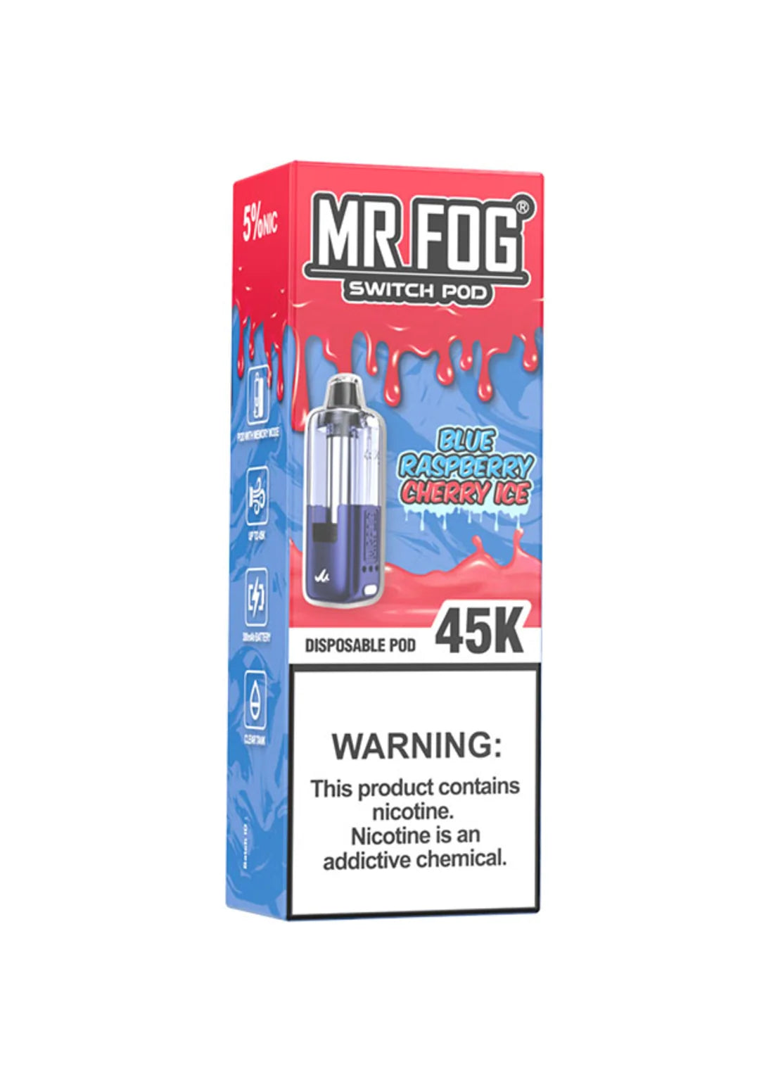 Mr Fog Switch Pod 45K Pod Blue Raspberry Cherry Ice