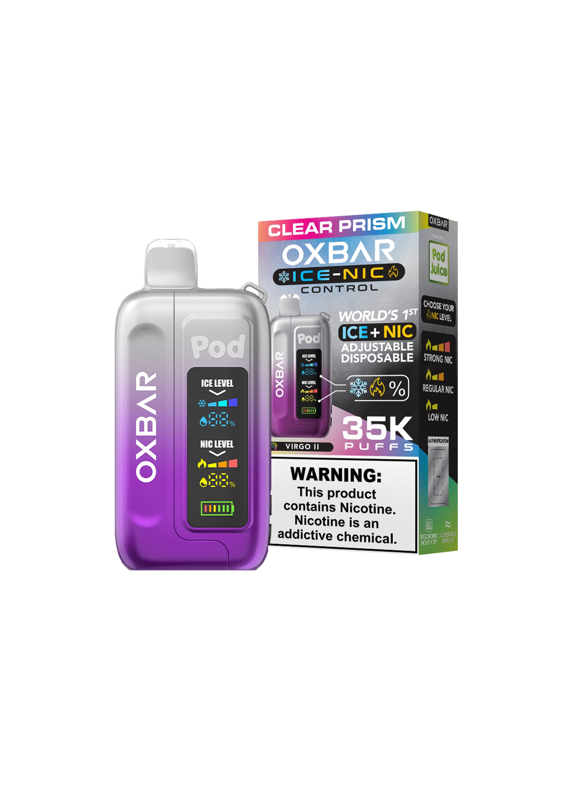 clear emerald vape flavor Oxbar x Pod Juice Ice-Nic Control 35K Clear Prism