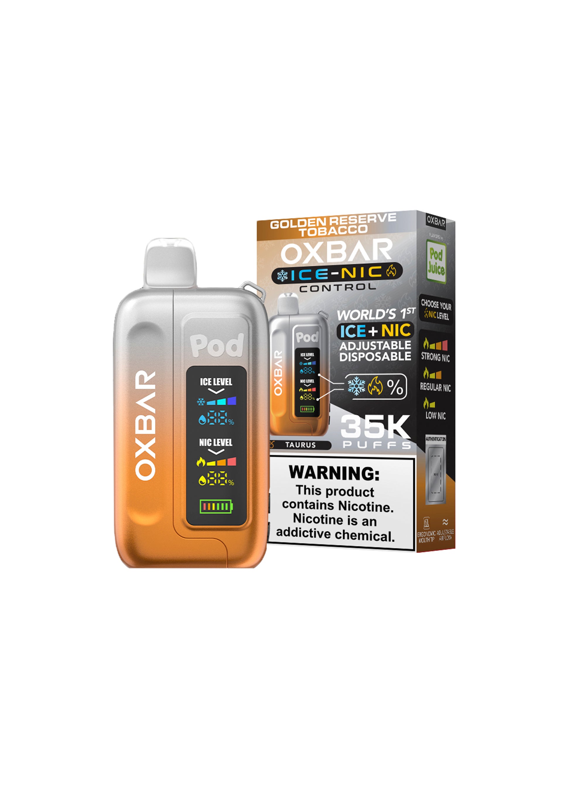 Oxbar x Pod Juice Ice-Nic Control 35K Golden Reserve Tobacco | GetPop Oxbar x Pod Juice Ice-Nic Control 35K Golden Reserve Tobacco | GetPop