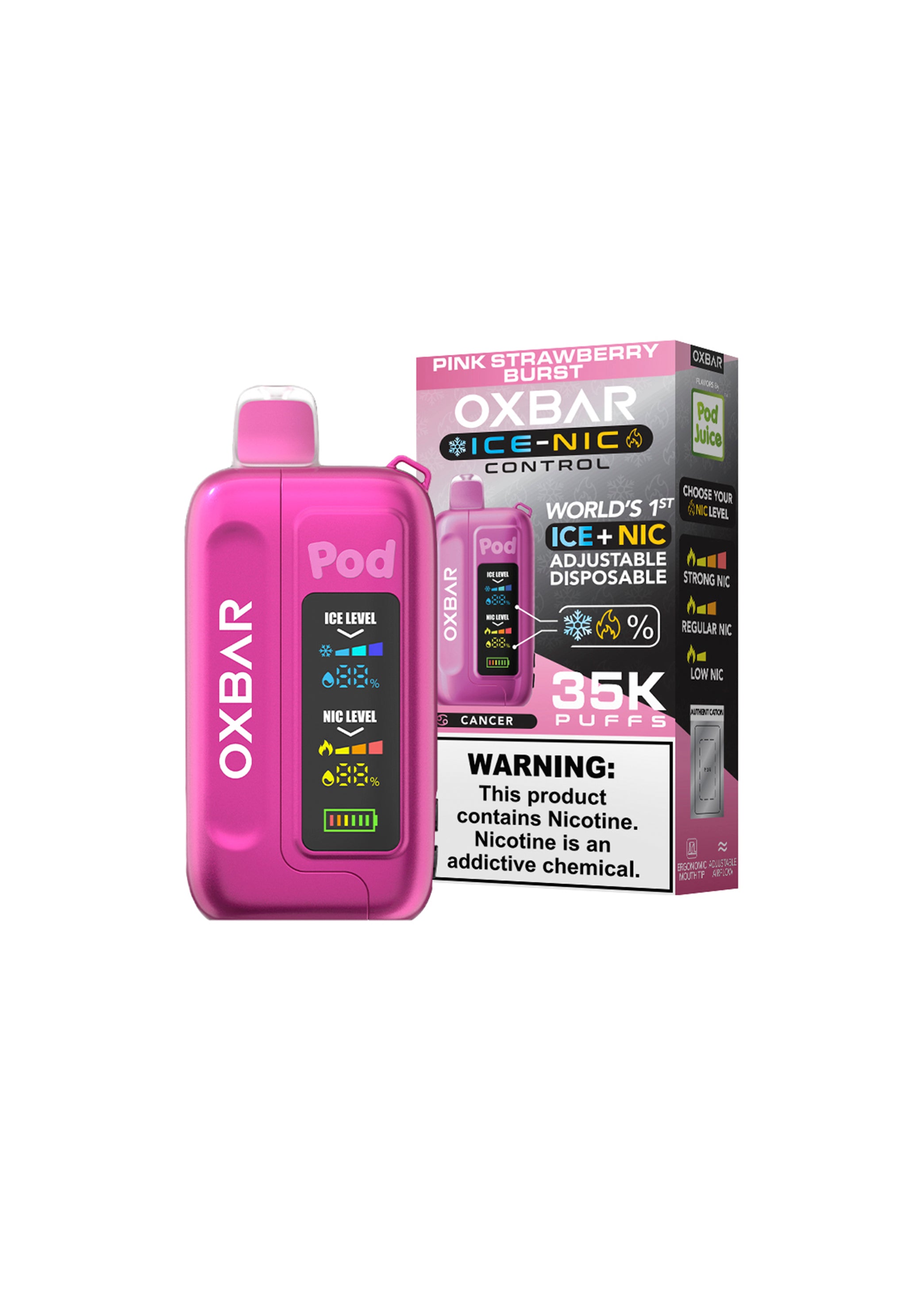 Oxbar x Pod Juice Ice-Nic Control 35K Pink Strawberry Burst (Cancer)