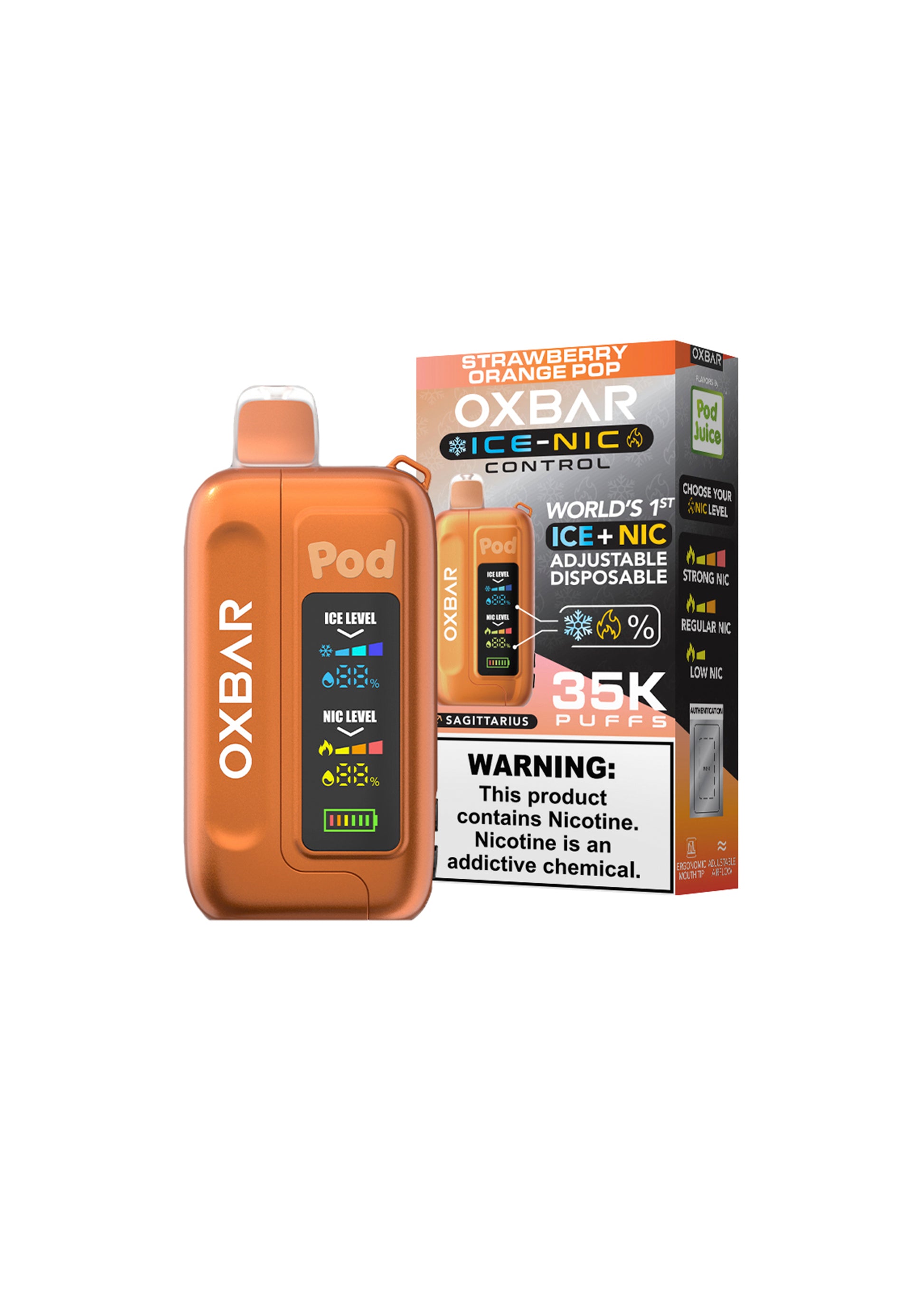 Oxbar x Pod Juice Ice-Nic Control 35K Strawberry Orange Pop | GetPop Oxbar x Pod Juice Ice-Nic Control 35K Strawberry Orange Pop | GetPop