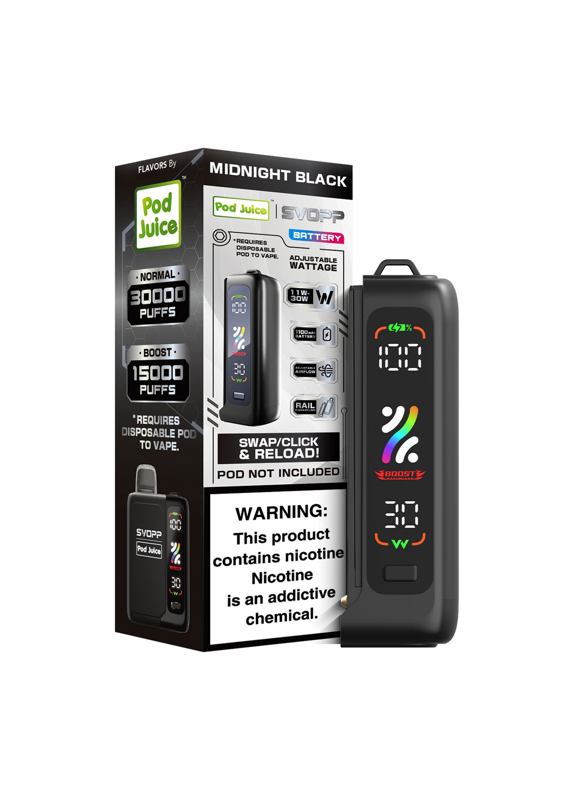 Pod Juice SVOPP Battery Midnight Black | GetPop Pod Juice SVOPP Battery Midnight Black | GetPop