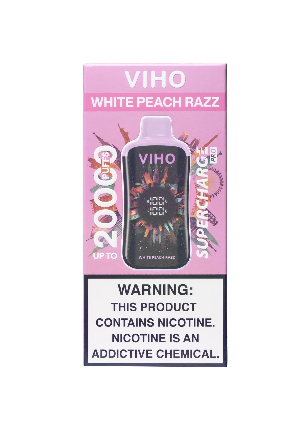 VIHO Supercharge Pro 20K White Peach Razz product packaging