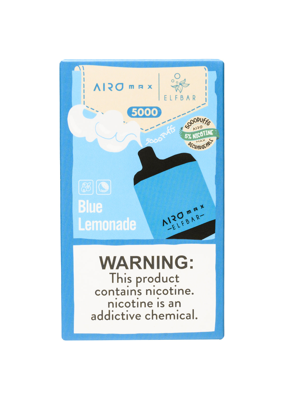 Elf Bar Airo Max 5000 Blue Lemonade | GetPop Elf Bar Airo Max 5000 Blue Lemonade | GetPop