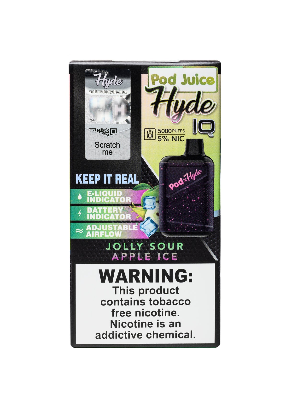 hyde rechargeable vape 5000 puffs Pod Juice x Hyde IQ 5000 Jolly Sour Apple Ice